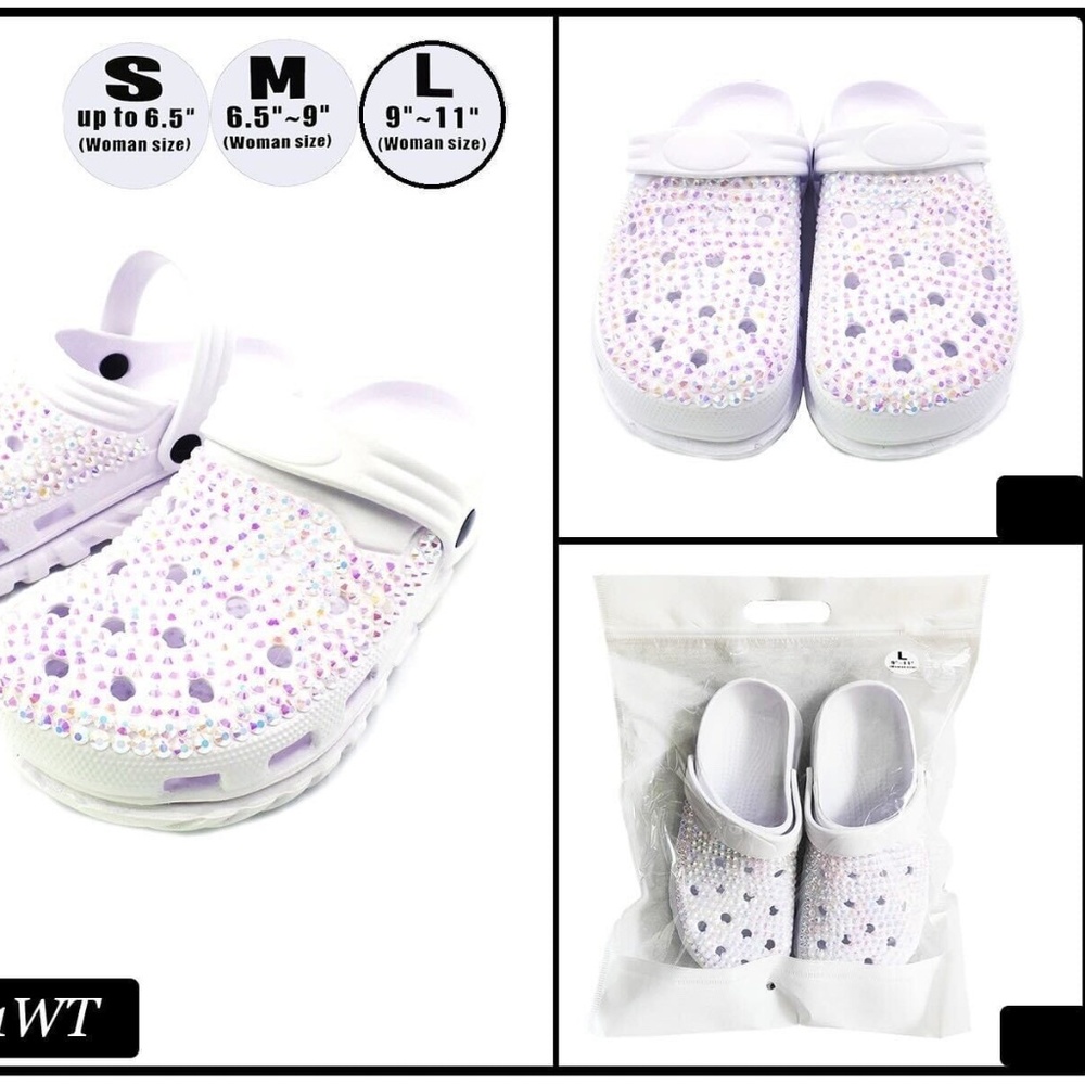 Fashion Rhinestone Clogs, Pool Slides, Whit